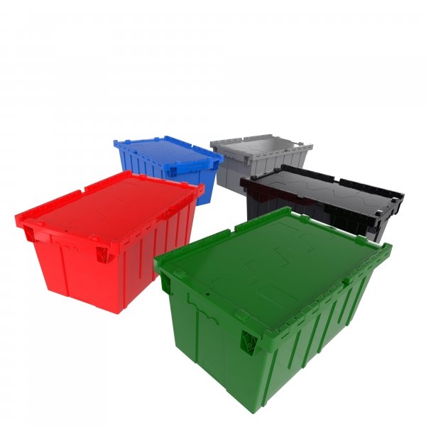 Milk Crates Direct Heavy-Duty HDPE Attached Lid Tote - 1.7 Cu Ft, Gray (FP171)