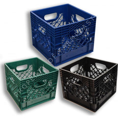 Square Milk Crates   3-Pack. Black, Blue, and Green Colors.